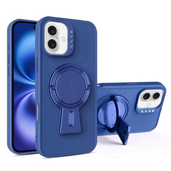 Per iPhone 16 Plus Custodia antiurto MagSafe con supporto a Y (blu reale)