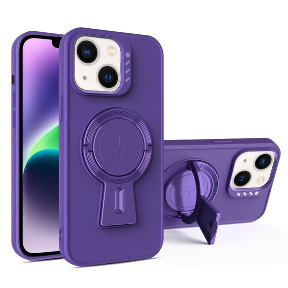 Per iPhone 14 Plus Custodia antiurto MagSafe con supporto a Y (viola scuro)