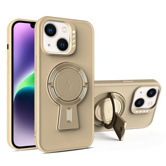 Per iPhone 14 Plus Custodia antiurto MagSafe con supporto a forma di Y (oro deserto)