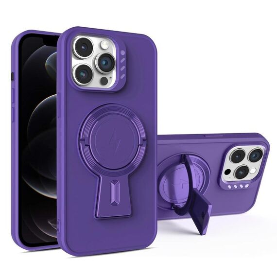 Per iPhone 12 Pro Custodia per telefono antiurto MagSafe con supporto a forma di Y (viola scuro)