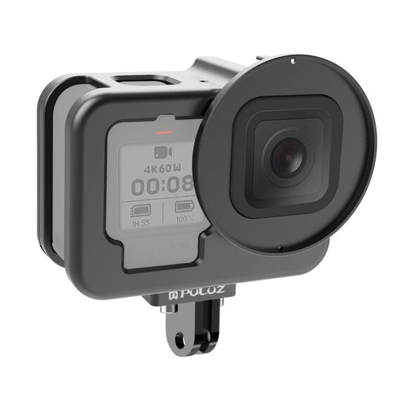 PULUZ per GoPro HERO12 Nero/11 Nero/10 Nero/9 Nero Custodia Sottile Gabbia Protettiva in Lega di Alluminio CNC con Telaio Assicurativo e Lente UV da 52 mm (Nero)