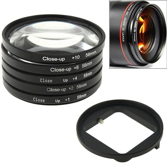 6 in 1 58mm Close-up Lens Filter Macro Lens Filtro + Adattatore filtro Anello per Gopro Hero3