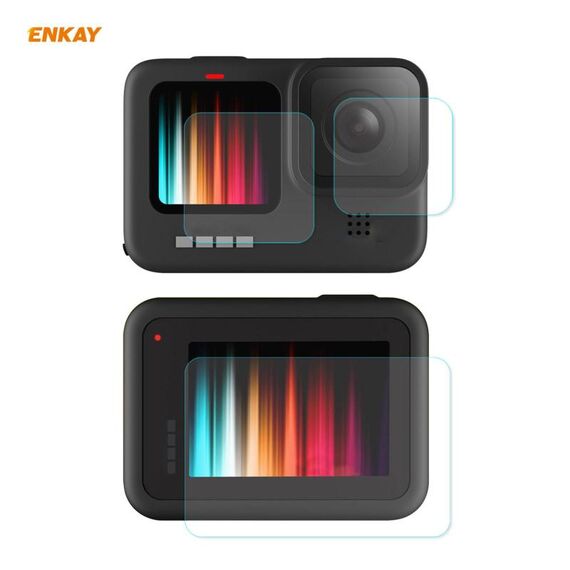 Per GoPro HERO9 ENKAY Hat-Prince 3 in 1 0.2mm 9H 2.15D Obiettivo protettivo per fotocamera e schermo in vetro temperato