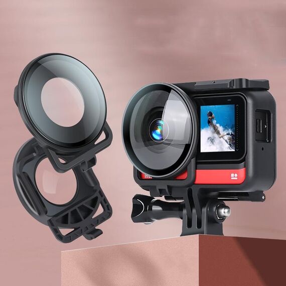 Copriobiettivo protettivo in vetro per fotocamera panoramica Insta360one R con cornice (nero)