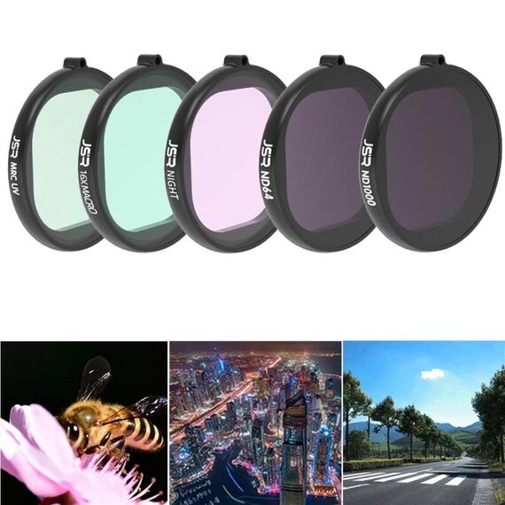 JSR Custodia rotonda 5 in 1 UV + NIGHT + ND1000 + ND64 + 16X Filtro obiettivo macro per GoPro HERO8 Black