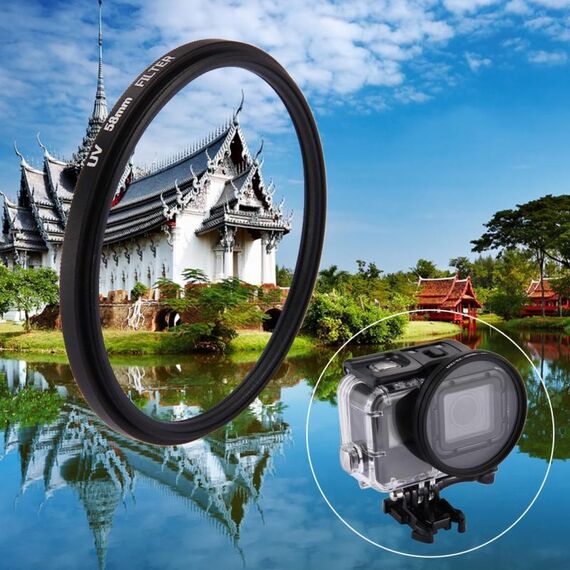 58mm 3 in 1 cerchio rotondo filtro per lenti UV con cappuccio per Gopro Hero7 Black / 6/5