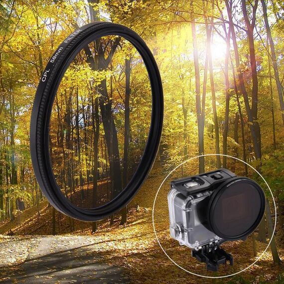 58mm 3 in 1 cerchio rotondo filtro per lenti cpl con cappuccio per Gopro Hero7 Black / 6/5