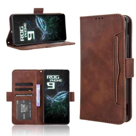 Per ASUS ROG Phone 9 / 9 Pro Custodia in pelle con texture in vitello e slot per schede (marrone)