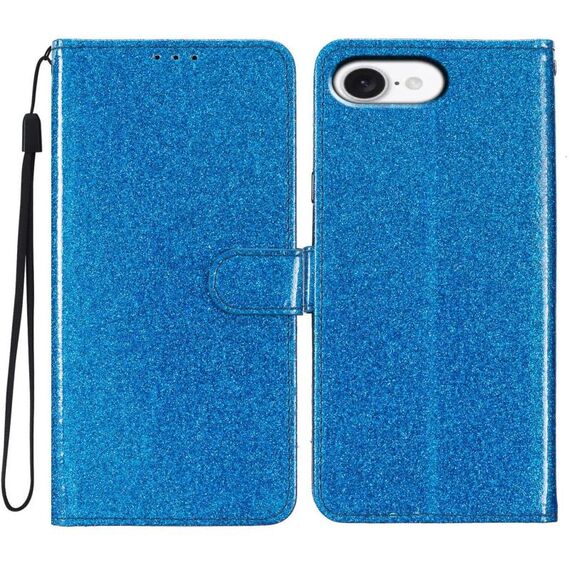 Per iPhone 16e Custodia per telefono in pelle con glitter (blu)