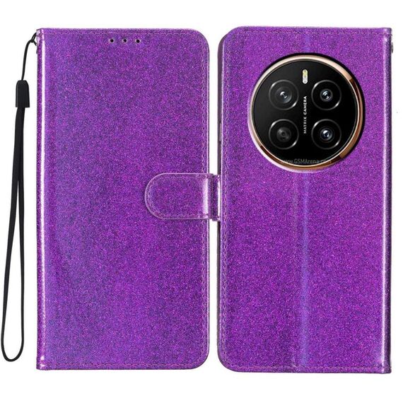 Custodia per telefono in pelle flip glitterata For Honor Magic7 (viola)
