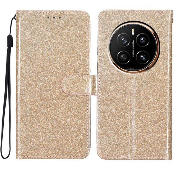 Custodia in pelle flip glitterata per Honor Magic7 Pro (oro)