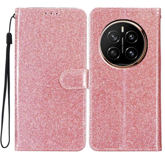 Custodia in pelle flip glitterata per Honor Magic7 Pro (oro rosa)
