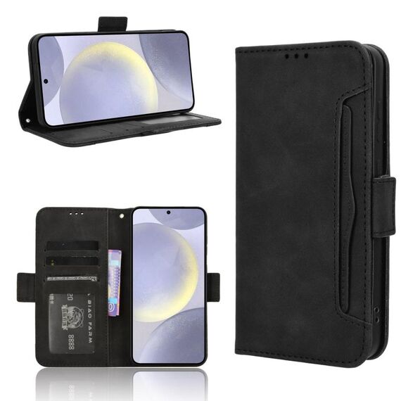 Per Samsung Galaxy S25 5G Custodia in pelle con slot per schede e texture in vitello (nero)