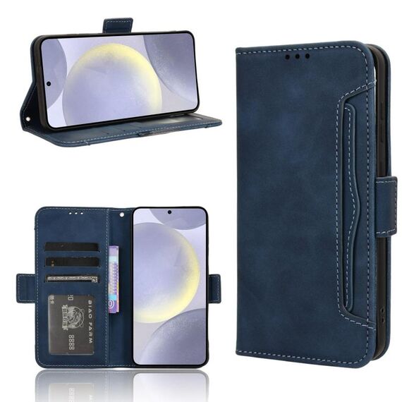 Per Samsung Galaxy S25 5G Custodia in pelle con slot per schede e texture in vitello (blu)