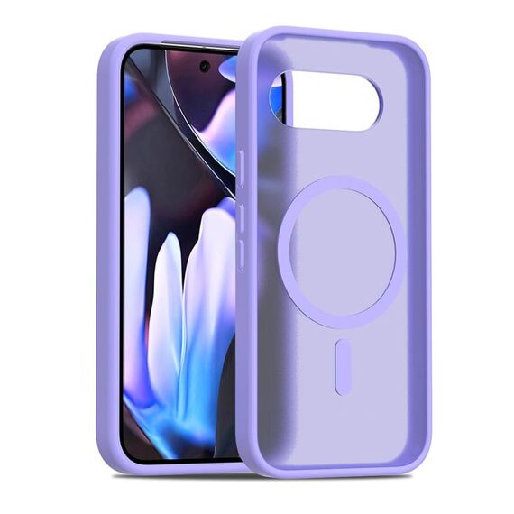 Custodia per telefono cellulare MagSafe in TPU ibrida per PC con effetto pelle sensibile per Google Pixel 9a (viola)