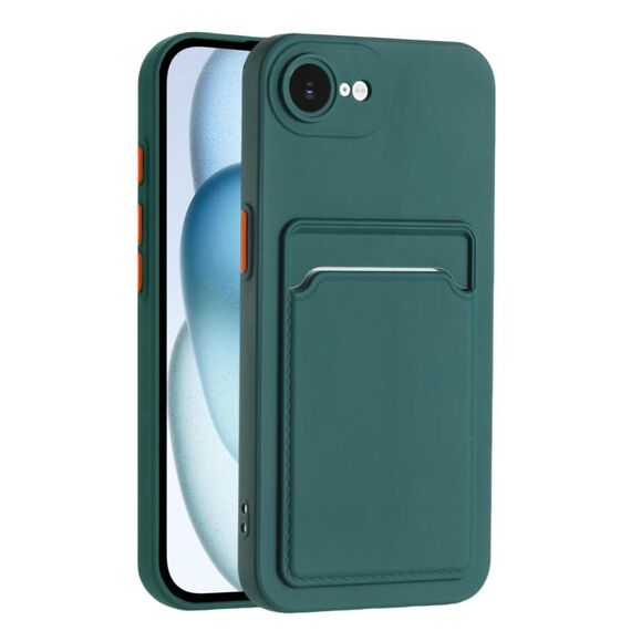 Per iPhone 16e Custodia per telefono in TPU con bottoni a contrasto di colore e effetto pelle (verde scuro)