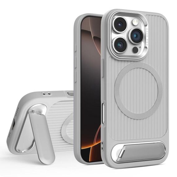 Per iPhone 16 Pro Max Vertical Lines Invisible Flat Holder MagSafe Custodia per telefono (grigio)