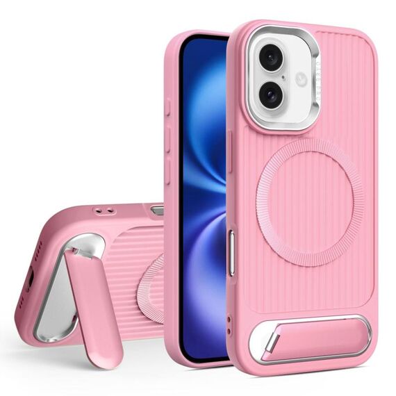 Per iPhone 16 Plus Vertical Lines Invisible Flat Holder MagSafe Custodia per telefono (Rosa)