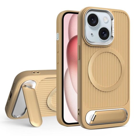 Per iPhone 15 Plus Vertical Lines Invisible Flat Holder MagSafe Custodia per telefono (oro)