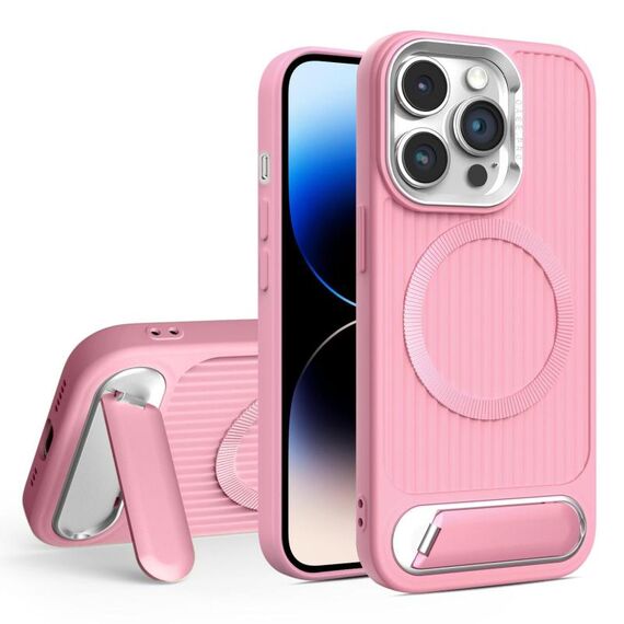 Per iPhone 14 Pro Vertical Lines Invisible Flat Holder MagSafe Custodia per telefono (rosa)