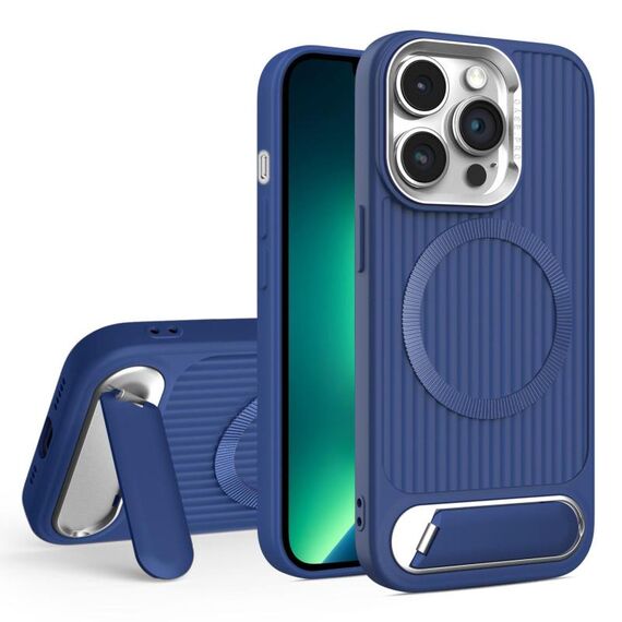 Per iPhone 13 Pro Max Vertical Lines Invisible Flat Holder MagSafe Custodia per telefono (blu)