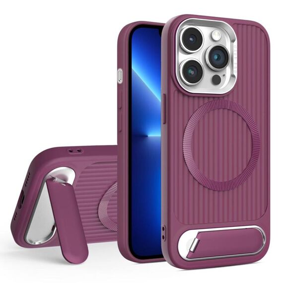 Per iPhone 13 Pro Vertical Lines Invisible Flat Holder MagSafe Custodia per telefono (rosso vino)