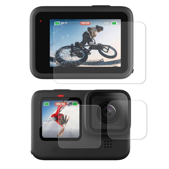 1 PC Enkay Hat-Prince 3 in 1 anteriore + posteriore 0.2mm 0.2mm Vetro Temperato Protezione schermo telecamera per Gopro Hero 10 Nero