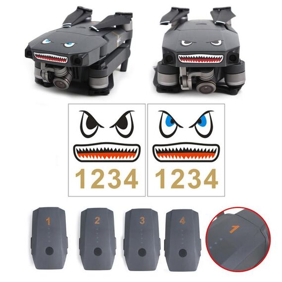 3 set adesivo per batteria con emoticon squalo drone (blu e nero)