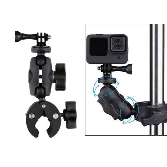 Supporto per pinza per pinza per fotocamera d'azione regolabile con rotazione a 360 gradi (nero)