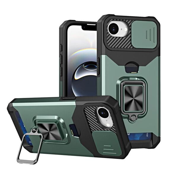Per iPhone 16e Camera Shield Card Slot Custodia per telefono in PC+TPU (verde scuro)