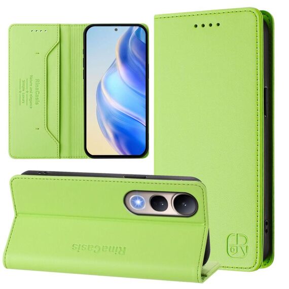 Per vivo V50 Lite 5G RC01 Custodia per telefono in pelle RFID con ventosa magnetica a doppia piega (verde erba)