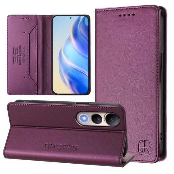 Per vivo V50 Lite 5G RC01 Custodia per telefono in pelle RFID con ventosa magnetica a doppia piega (viola)