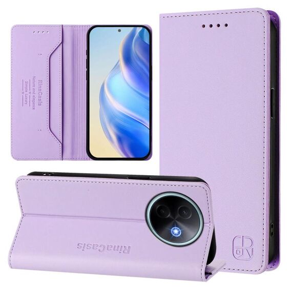 Per vivo Y39 5G Global RC01 Custodia per telefono in pelle RFID con ventosa magnetica a doppia piega (viola chiaro)