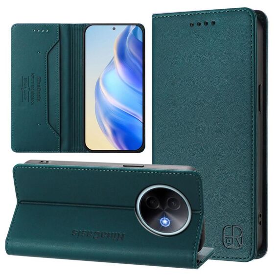 Per vivo Y39 5G Global RC01 Custodia per telefono in pelle RFID con ventosa magnetica a doppia piega (verde scuro)