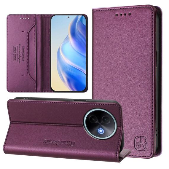 Per vivo Y39 5G Global RC01 Custodia per telefono in pelle RFID con ventosa magnetica a doppia piega (viola)