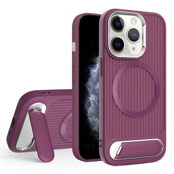 Per iPhone 11 Pro Max Vertical Lines Invisible Flat Holder MagSafe Custodia per telefono (rosso vino)