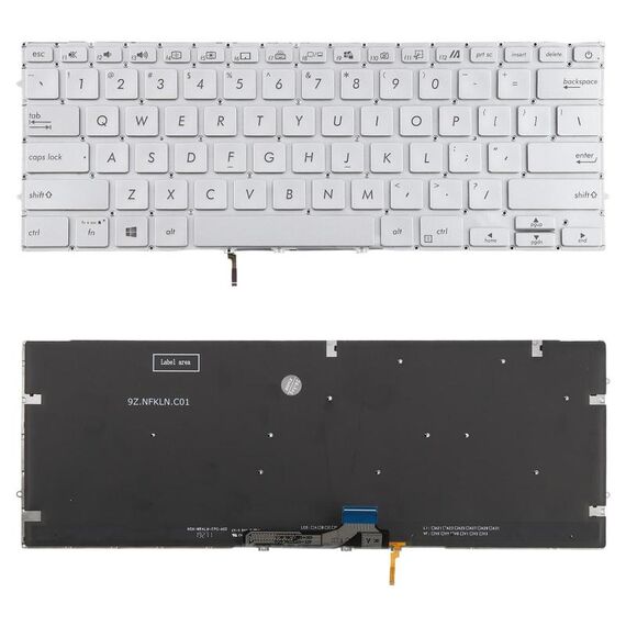 Tastiera per laptop retroilluminata versione USA per Asus UX431 X431 V431 K431 S431 X431FAC UX431U UX431F U4500F (argento)