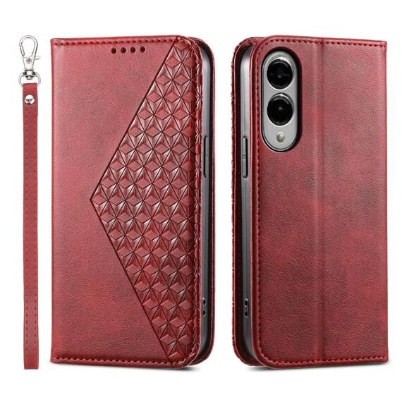 Per Samsung Galaxy S25 Edge 5G Custodia per telefono magnetica in pelle di vitello con griglia cubica (rossa)