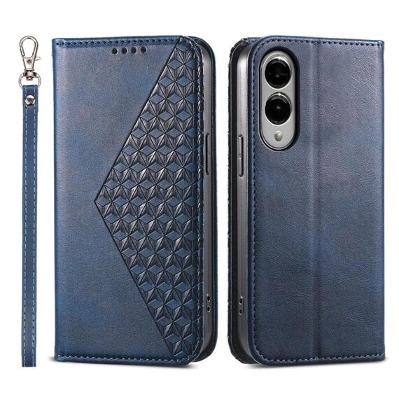 Per Samsung Galaxy S25 Edge 5G Custodia per telefono magnetica in pelle di vitello con griglia cubica (blu)