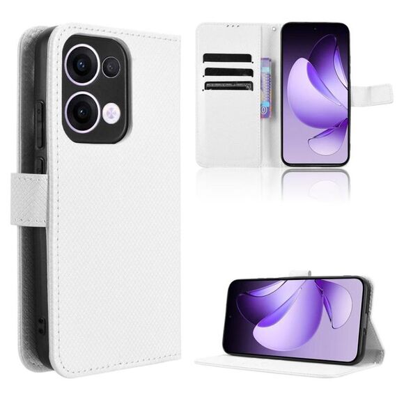 Custodia in pelle con texture a diamante per OPPO Reno13 5G (bianca)