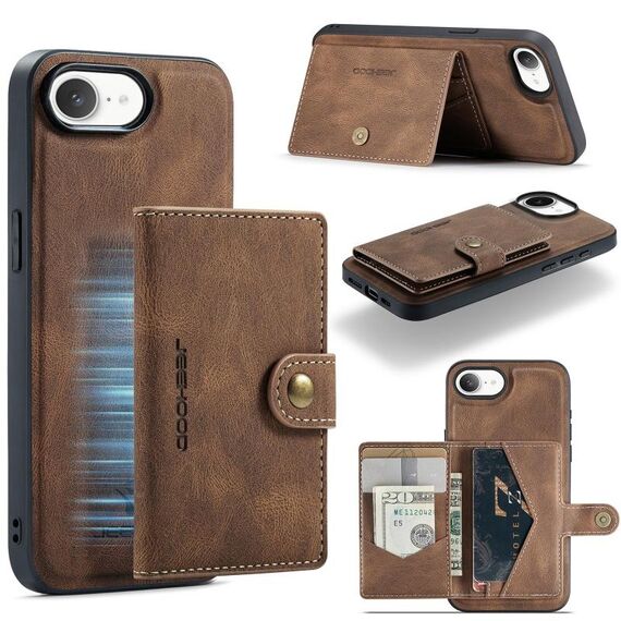 Per iPhone 16e JEEHOOD J01 Retro Custodia per telefono con portafoglio magnetico staccabile (marrone)