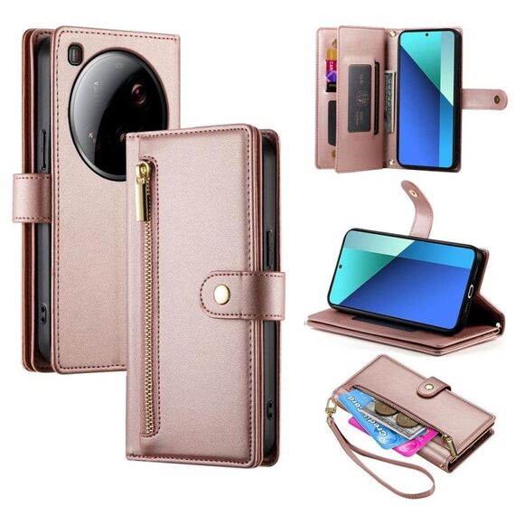 Per Xiaomi 15 Ultra Nine Card-slot Zipper Wallet Bag Custodia in pelle per telefono (rosa)