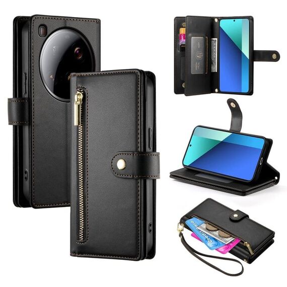 Per Xiaomi 15 Ultra Nine Card-slot Zipper Wallet Bag Custodia in pelle per telefono (nero)