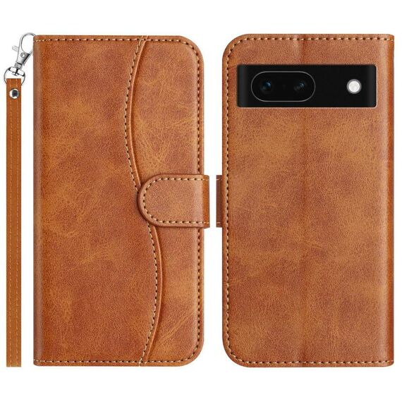 Per Google Pixel 8a Custodia in pelle a forma di S con doppia piegatura (marrone)