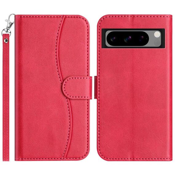 Per Google Pixel 8 Pro Custodia per telefono in pelle a forma di S a doppia piega (rosso rosa)