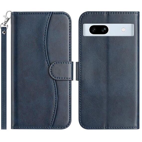 Per Google Pixel 7a Custodia in pelle a forma di S con doppia piegatura (blu navy)