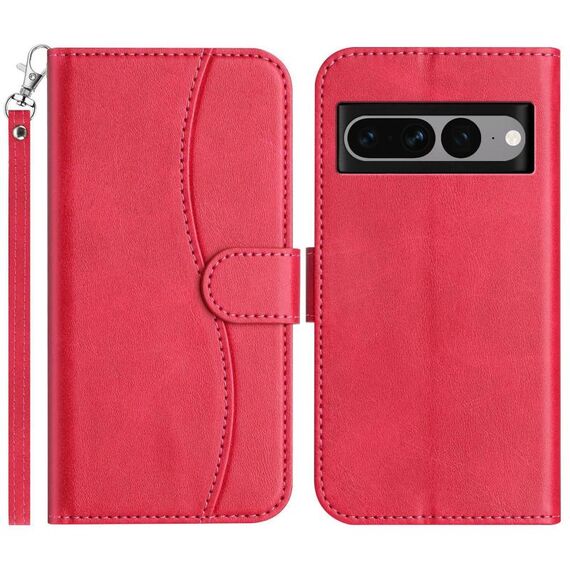 Per Google Pixel 7 Pro Custodia in pelle a forma di S a doppia piega (rosso rosa)