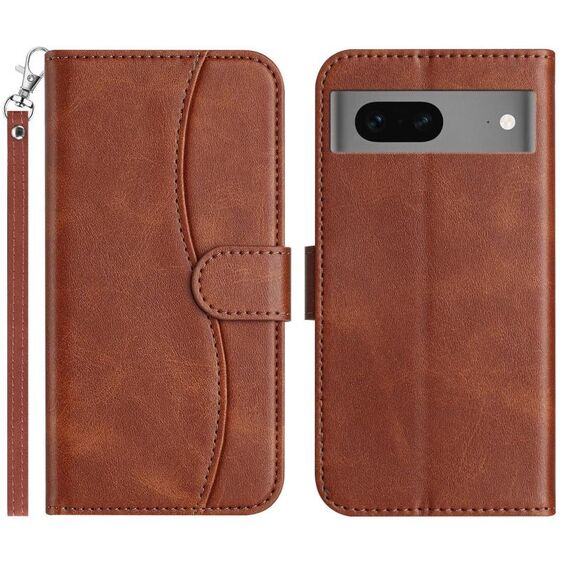 Per Google Pixel 7 Custodia in pelle a forma di S con doppia piegatura (caffè)