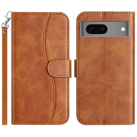 Per Google Pixel 7 Custodia in pelle a forma di S con doppia piegatura (marrone)