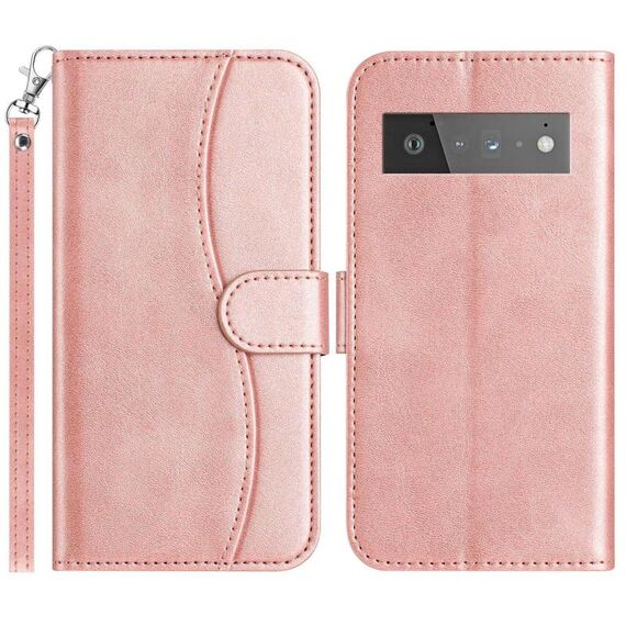 Per Google Pixel 6 Pro Custodia in pelle a forma di S a doppia piega (oro rosa)